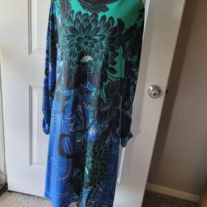 Madison Green and Blue Floral Long Sleeve Dress